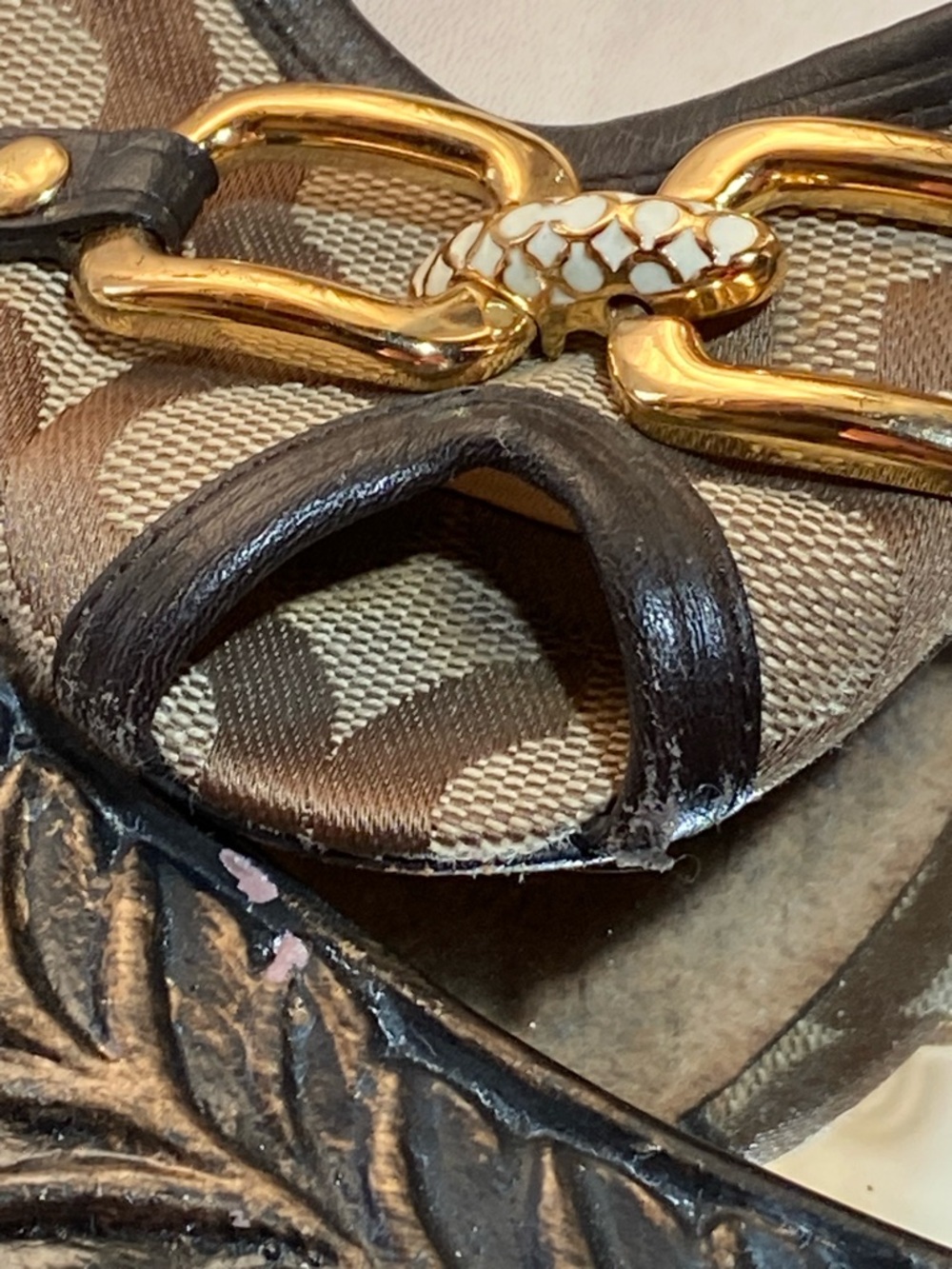 Coach Brown Signature Canvas Peep-Toe Heels with Gold Hardware - Picture 6 of 13